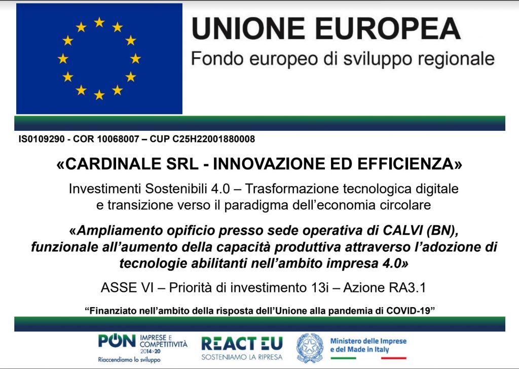 Cardinale srls - Innovazione ed efficienza - Unione Europea - Fondo europeo di sviluppo regionale